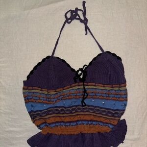 Colorful Knit Halter Top - Cider